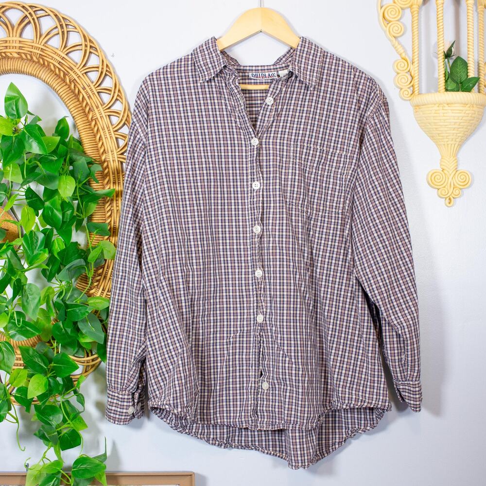 VTG Plaid Button Down Shirt Chest Pocket Oversized Grunge Cotton | Soft Autumn